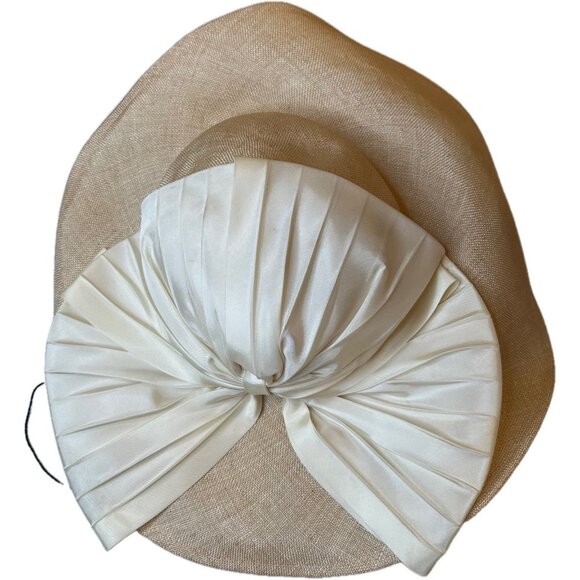 Alex Wilson Ivory Wide Brim Straw Hat Satin Bow Bridal Shower Garden Party Derby main image 5